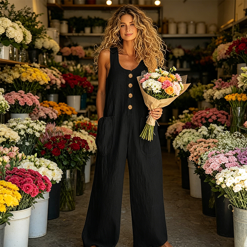 Beloria - Women's Sleeveless Wide-Leg Jumpsuit with Pockets