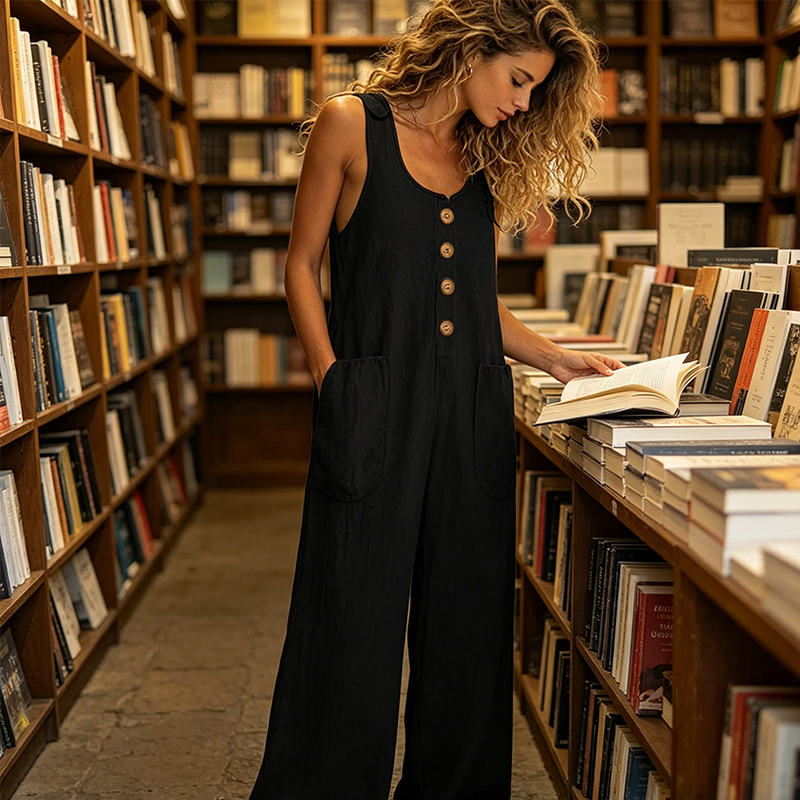 Beloria - Women's Sleeveless Wide-Leg Jumpsuit with Pockets