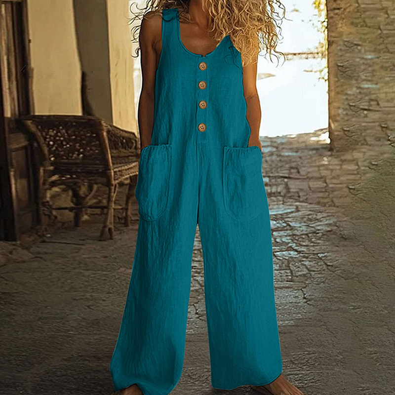 Beloria - Women's Sleeveless Wide-Leg Jumpsuit with Pockets
