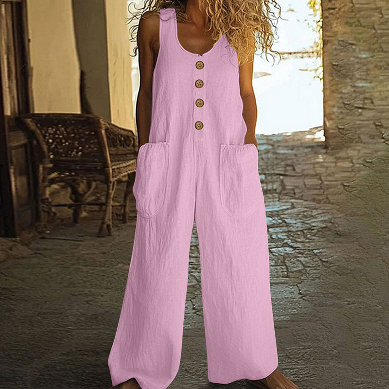 Beloria - Women's Sleeveless Wide-Leg Jumpsuit with Pockets