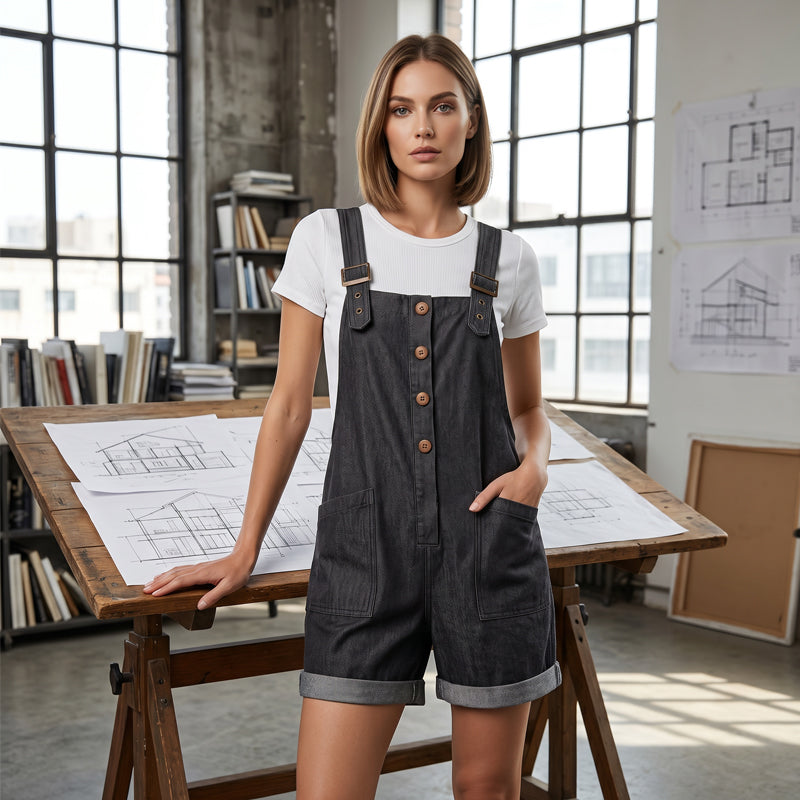 Quesselle - Women's Retro Jumpsuit with Adjustable Straps and Pockets