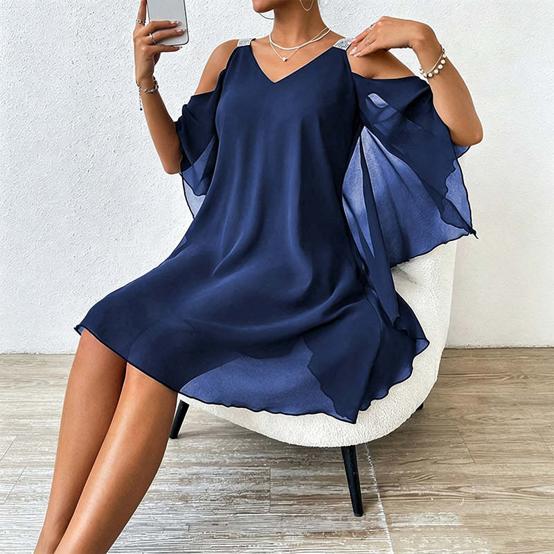Safielle - Robe femme épaules dénudées avec bretelles brillantes