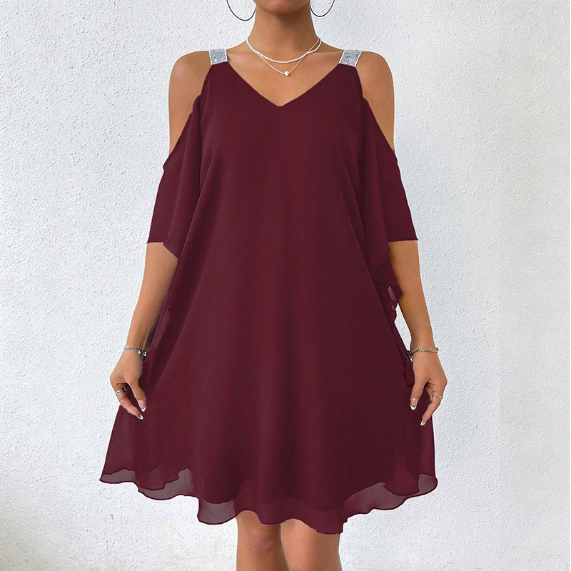 Safielle - Robe femme épaules dénudées avec bretelles brillantes