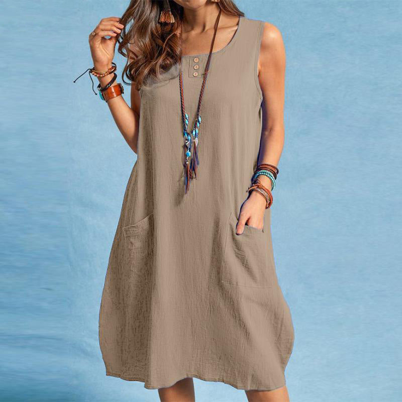 Alouette - Robe femme sans manches en coton-lin avec poches