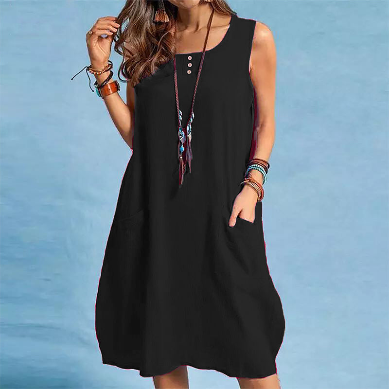 Alouette - Robe femme sans manches en coton-lin avec poches