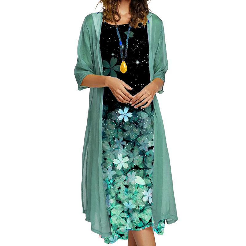 Evadne - Ensemble robe fleurie 2 pièces femme avec veste légère