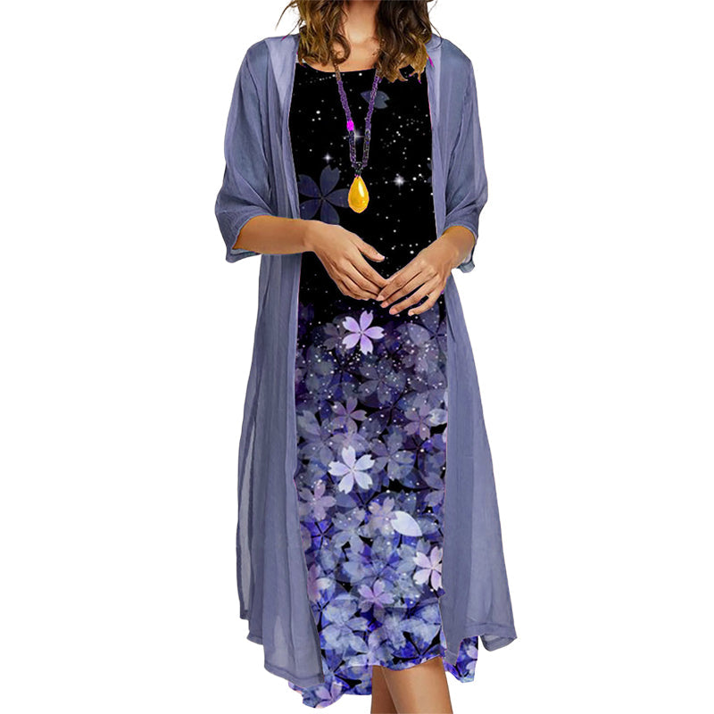 Evadne - Ensemble robe fleurie 2 pièces femme avec veste légère