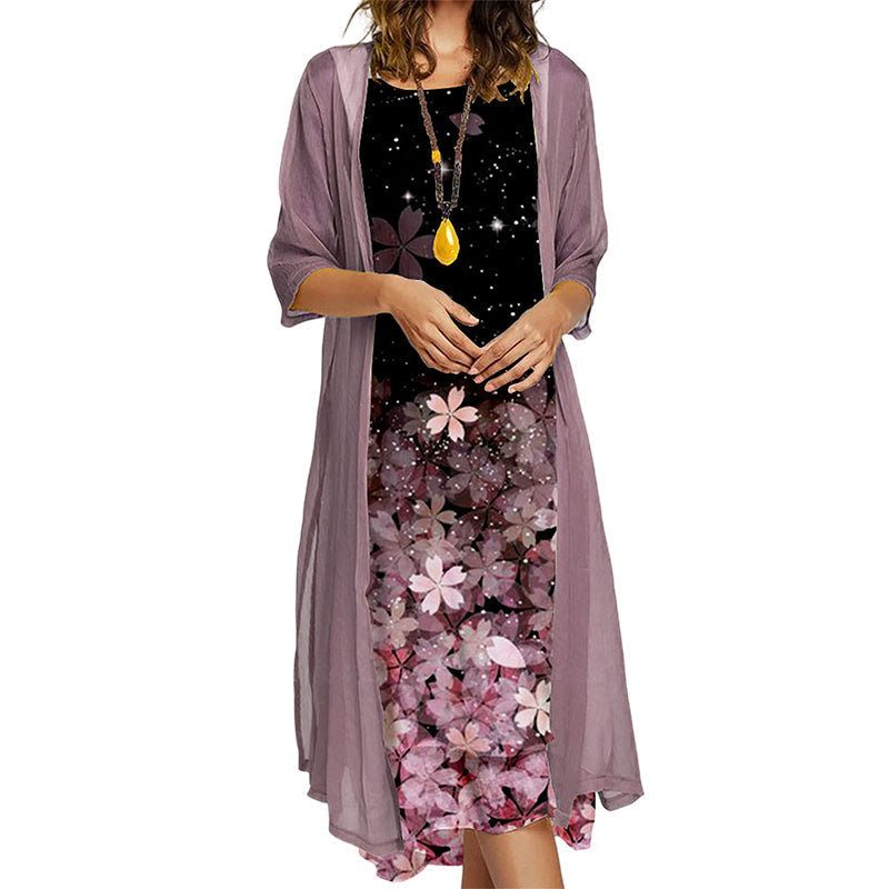 Evadne - Ensemble robe fleurie 2 pièces femme avec veste légère