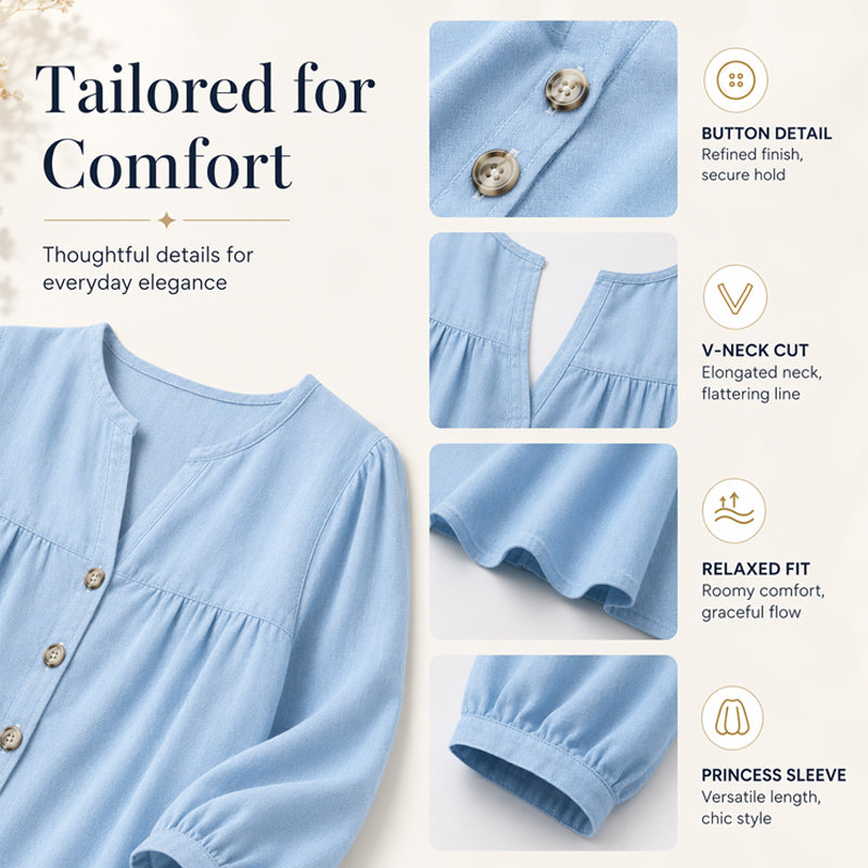 ✨ Blouse à Col V Élégante avec Manches 3/4 – Douce, Respirante & Stylée💕