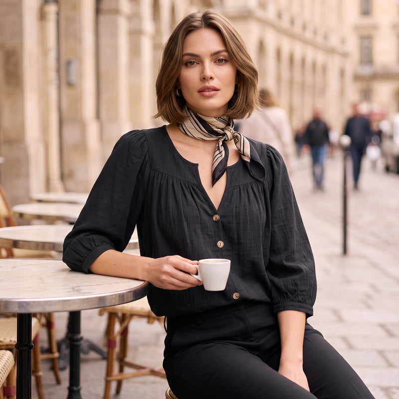 ✨ Blouse à Col V Élégante avec Manches 3/4 – Douce, Respirante & Stylée💕