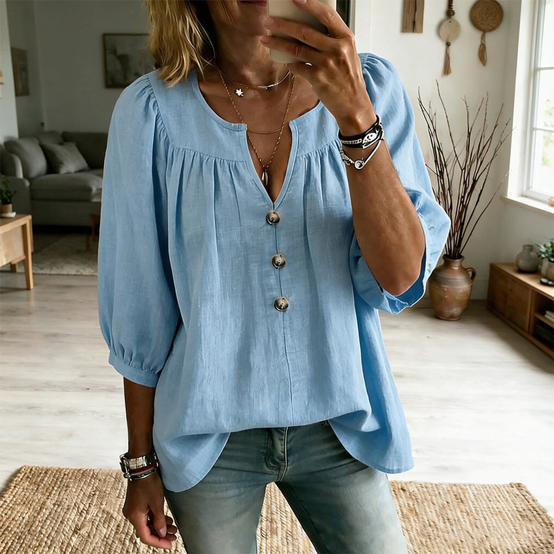 ✨ Blouse à Col V Élégante avec Manches 3/4 – Douce, Respirante & Stylée💕