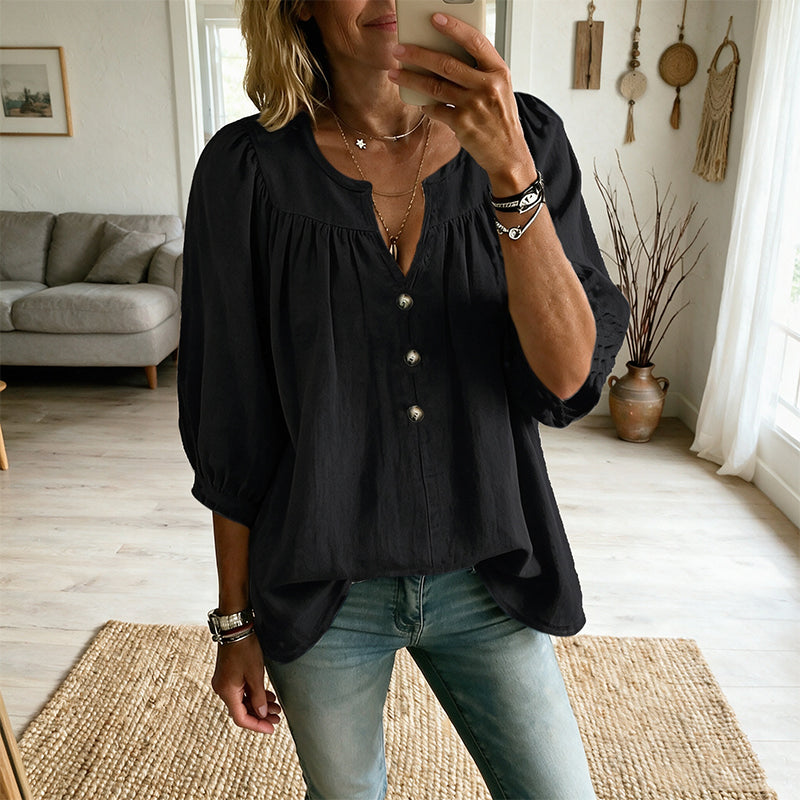 ✨ Blouse à Col V Élégante avec Manches 3/4 – Douce, Respirante & Stylée💕