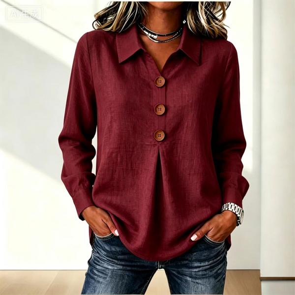 Zelda - Blouse efemme jaune à col classique et boutons