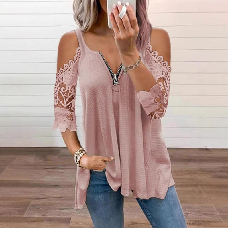 Linora - Top femme épaules dénudées avec dentelle et zip