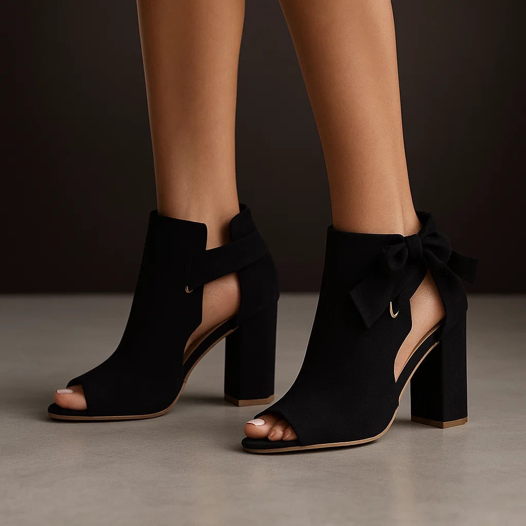 Ophalyra - Block Heel Sandals with Elegant Bow and Open Toe