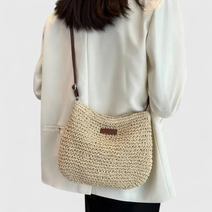 Mirelina - Women's Braided Raffia Crossbody Bag, Natural Boho Style