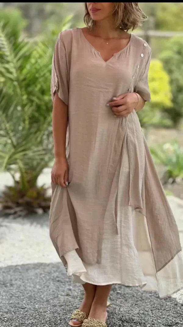 Amabel - Two-piece asymmetrical dress with short sleeves