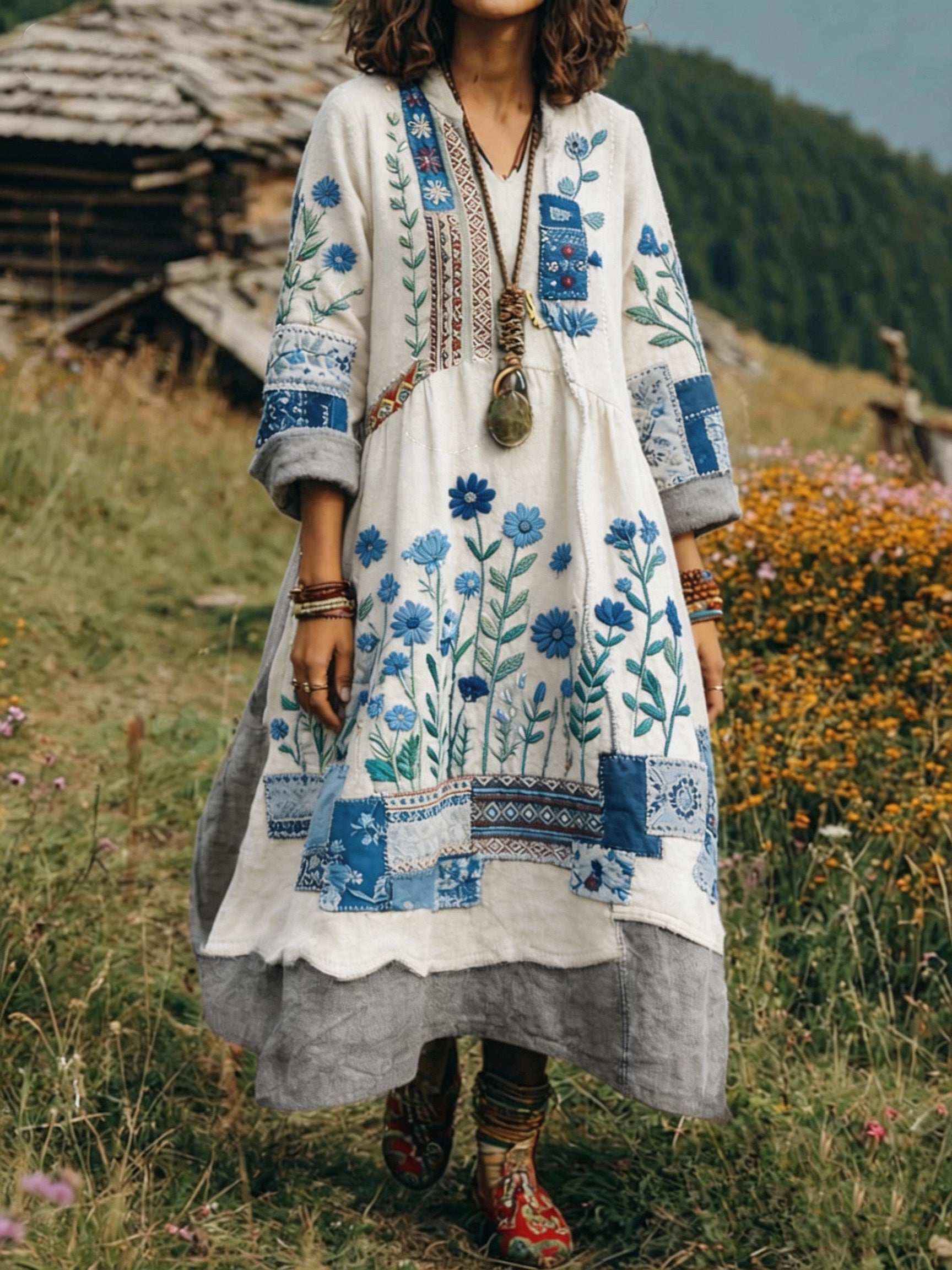 Loxira - Women's Bohemian Patchwork Embroidered Ethnic Style Elegant Dress