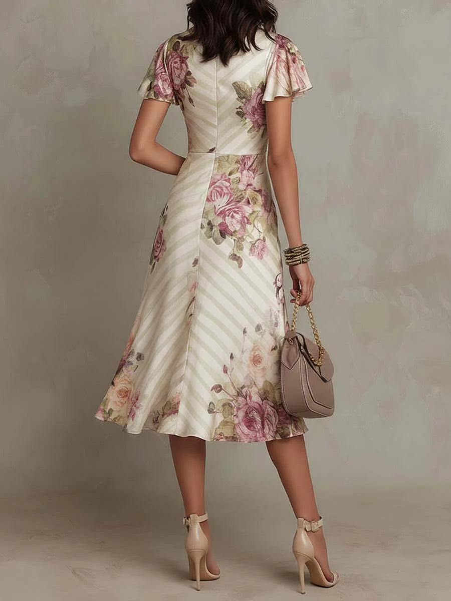Daxirae - Elegant Draped Floral Midi Dress for Chic Outings