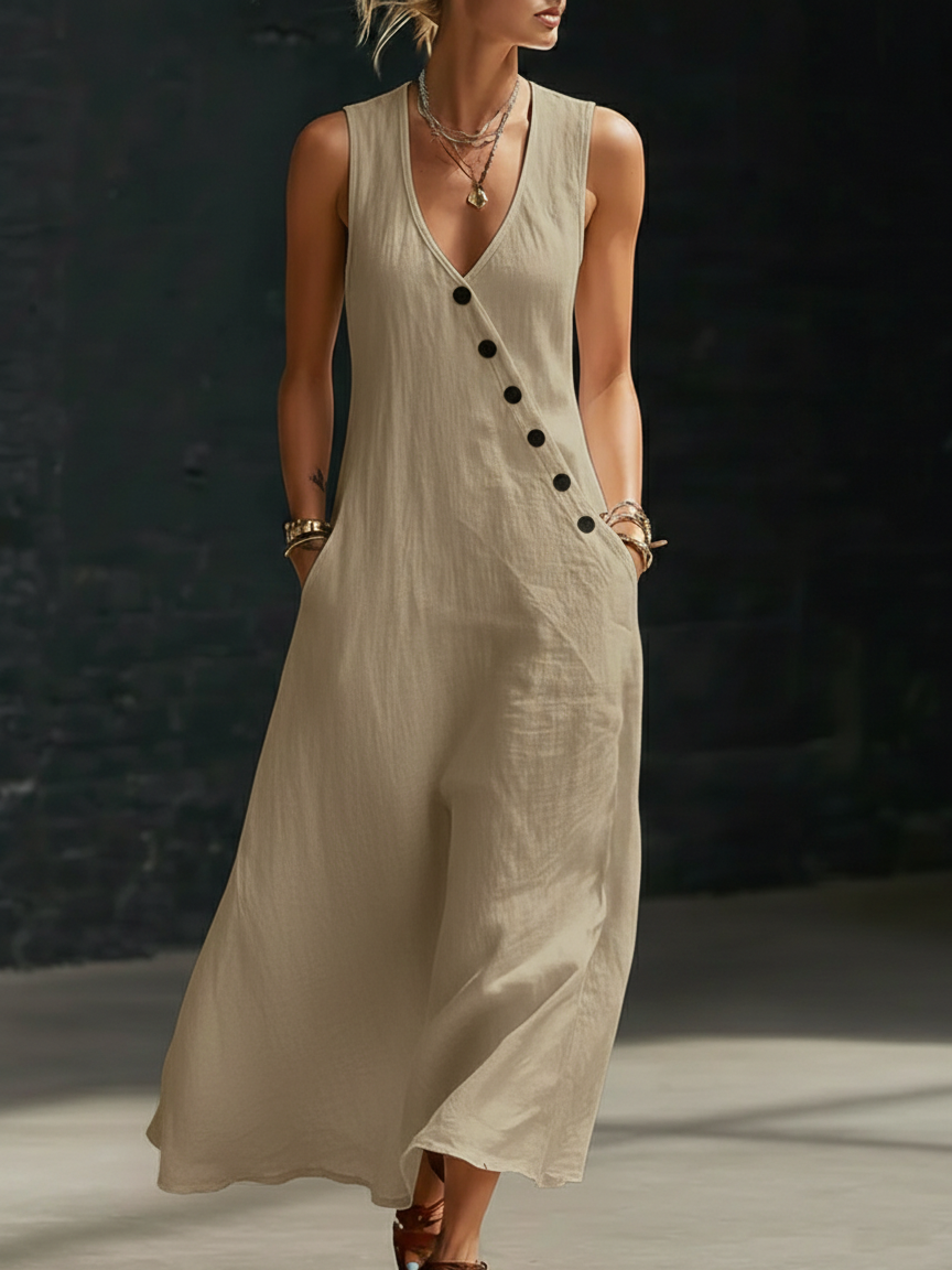 Fazira - Women's Button-Up Flowy Maxi Dress for Everyday Comfort