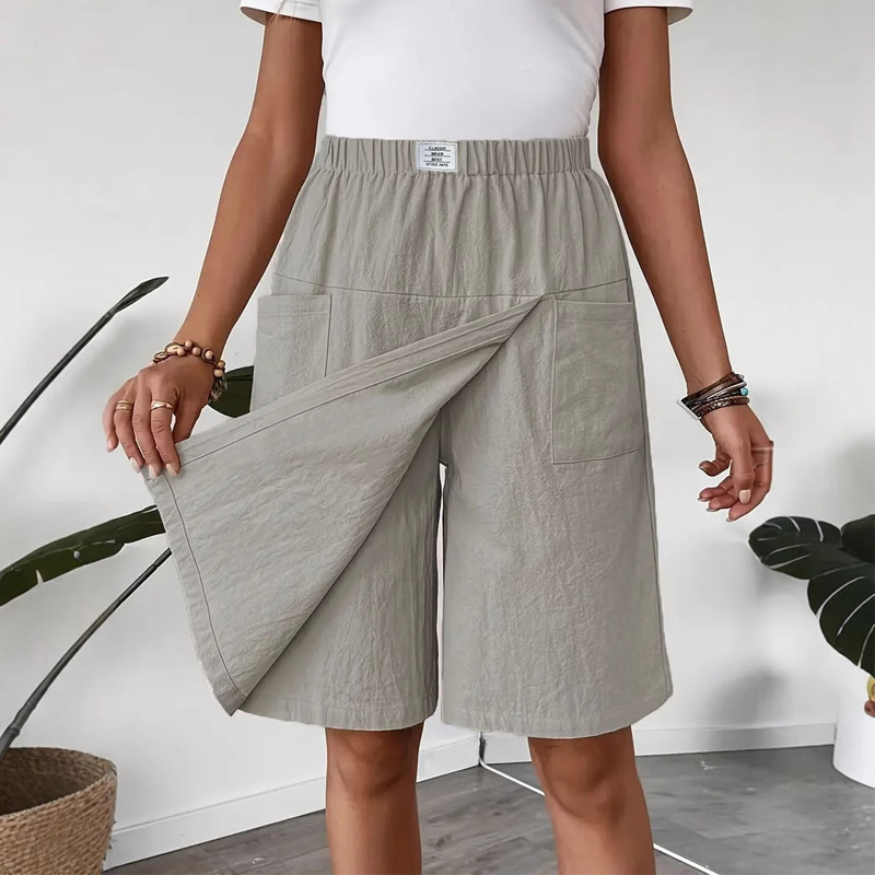 Mirevyn - Women's casual dress elastic waist asymmetrical skirt shorts