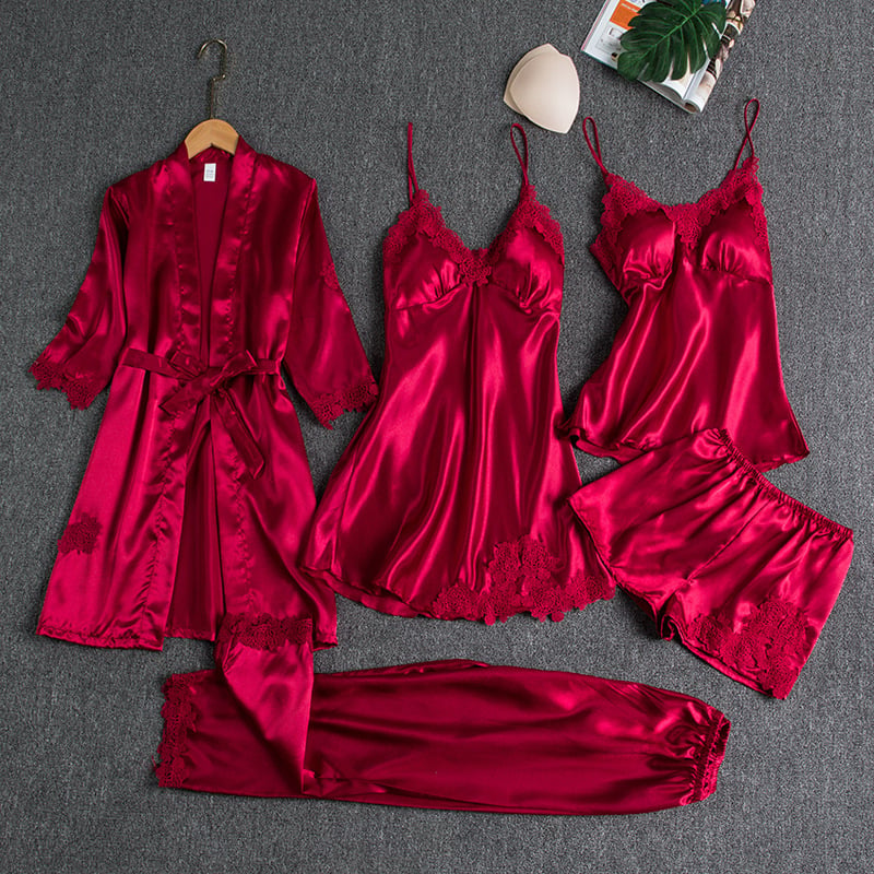Elyssara - Women's 5-Piece Satin Nightwear Set 
