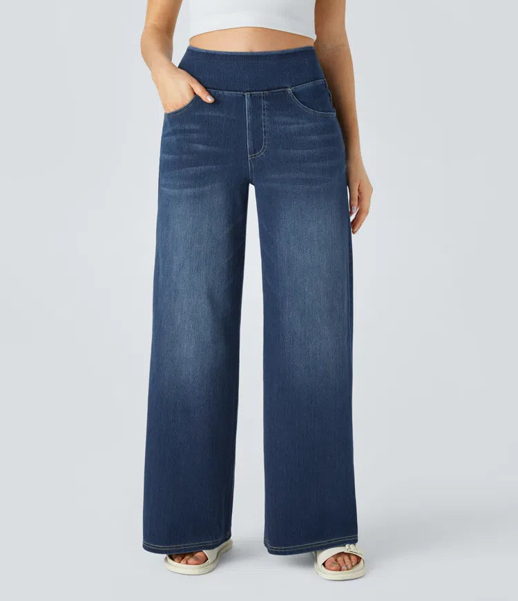 Ruvessa - Women's High Waisted Wide Leg Jeans, Very Stretchy, Modern Fit
