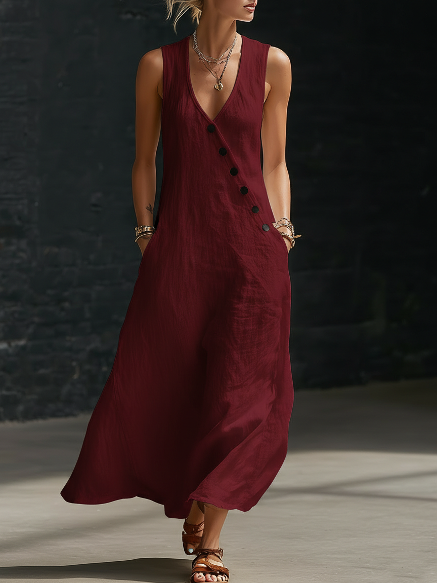 Fazira - Women's Button-Up Flowy Maxi Dress for Everyday Comfort