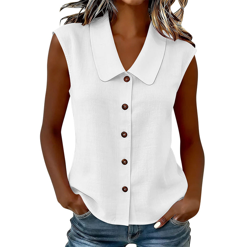 Dovirelle - Women's Sleeveless V-Neck Blouse with Elegant Buttons