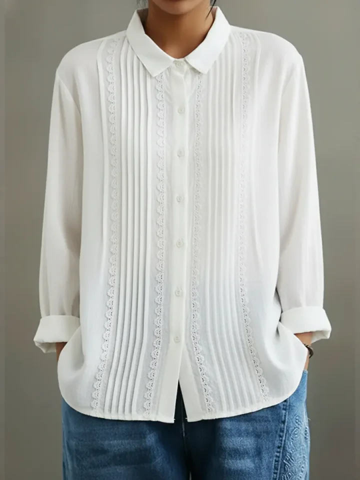 Cadrina - Elegant Cotton and Linen Shirt with Lace 
