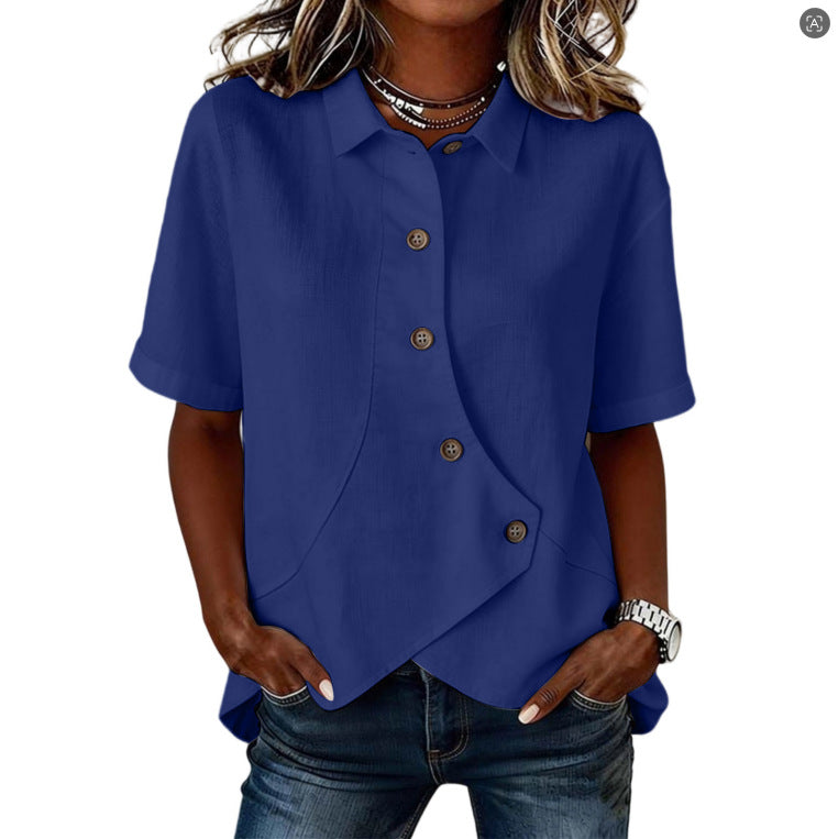 Aurelyth - Asymmetrical Button-Down Women's Shirt with Elegant Structured Collar