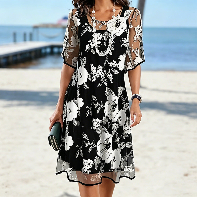 Loryxa - Women's elegant floral chiffon flowing evening dress