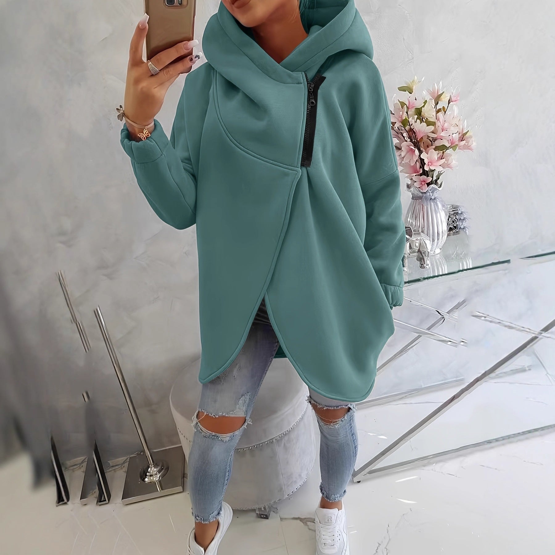 Quenlisse - Women's Zip-Up Hoodie with Front Pockets 