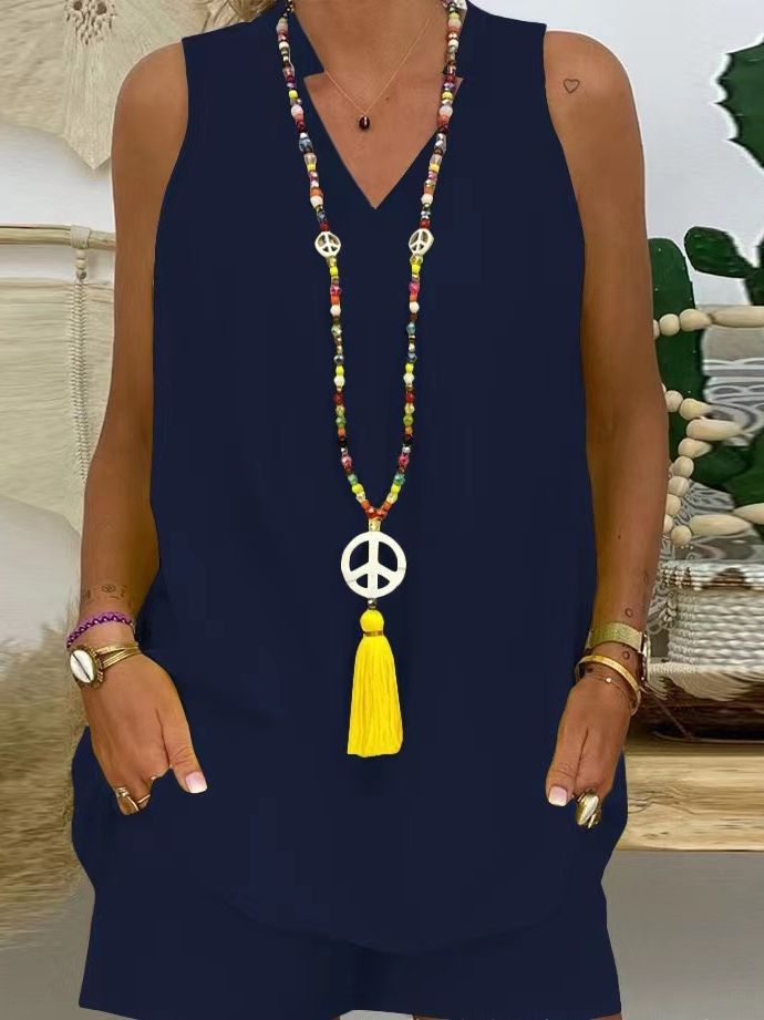 Thessaly - Women's Casual Sleeveless Stand-Up Collar Set for Elegant Summer Style