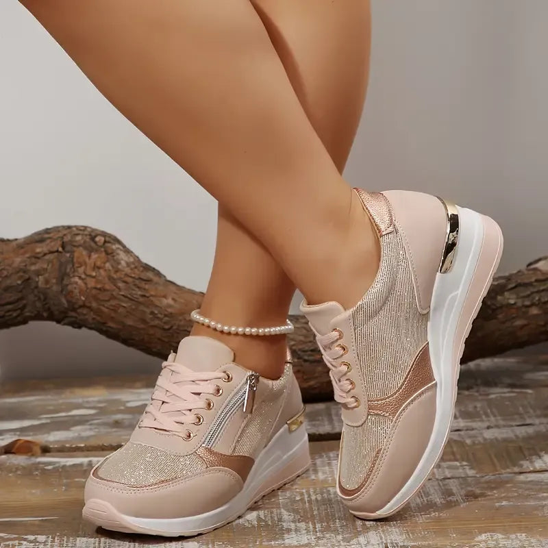 Pavrixa - Women's Reinforced Comfort Trainers with Side Zip, Modern Style