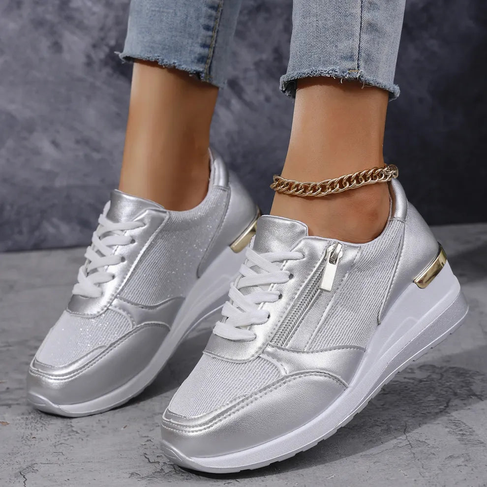 Pavrixa - Women's Reinforced Comfort Trainers with Side Zip, Modern Style