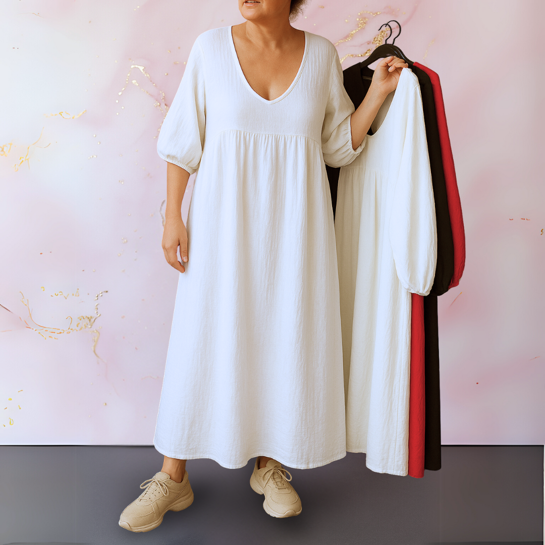Cléo - Solid Color Dress with V-Necks