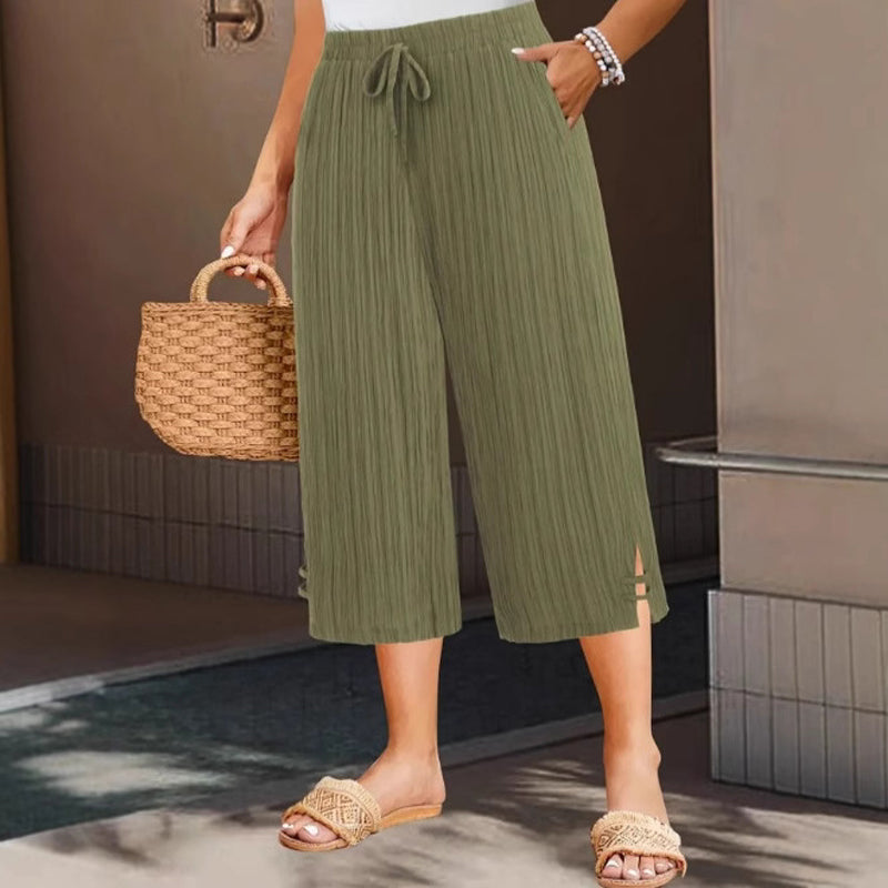 Cyntra - Women's Cotton Linen Wide Leg Trousers Comfort Waist Fluid Cut