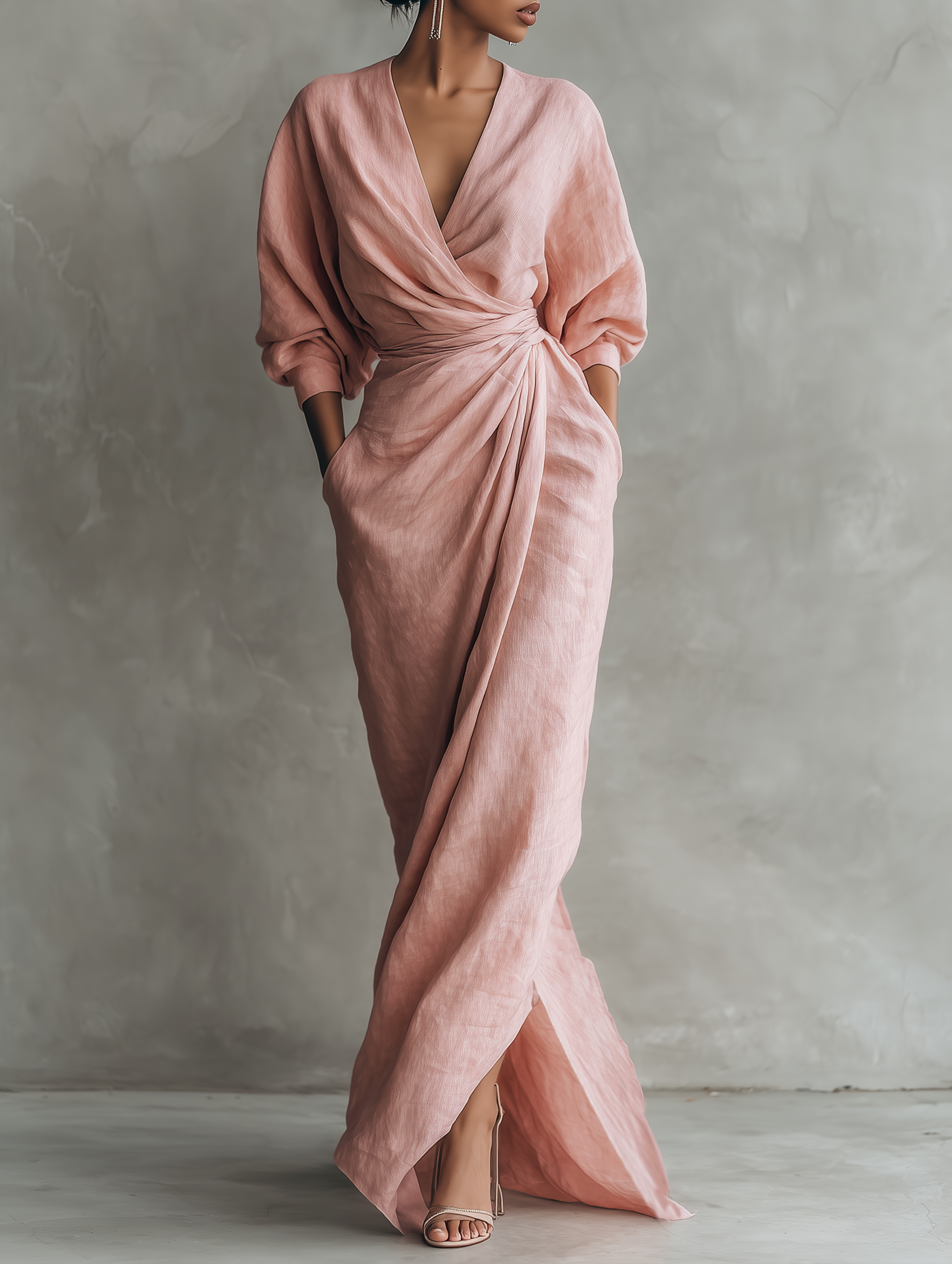 Talyvora - Women's Elegant Linen Maxi Dress with V-neck