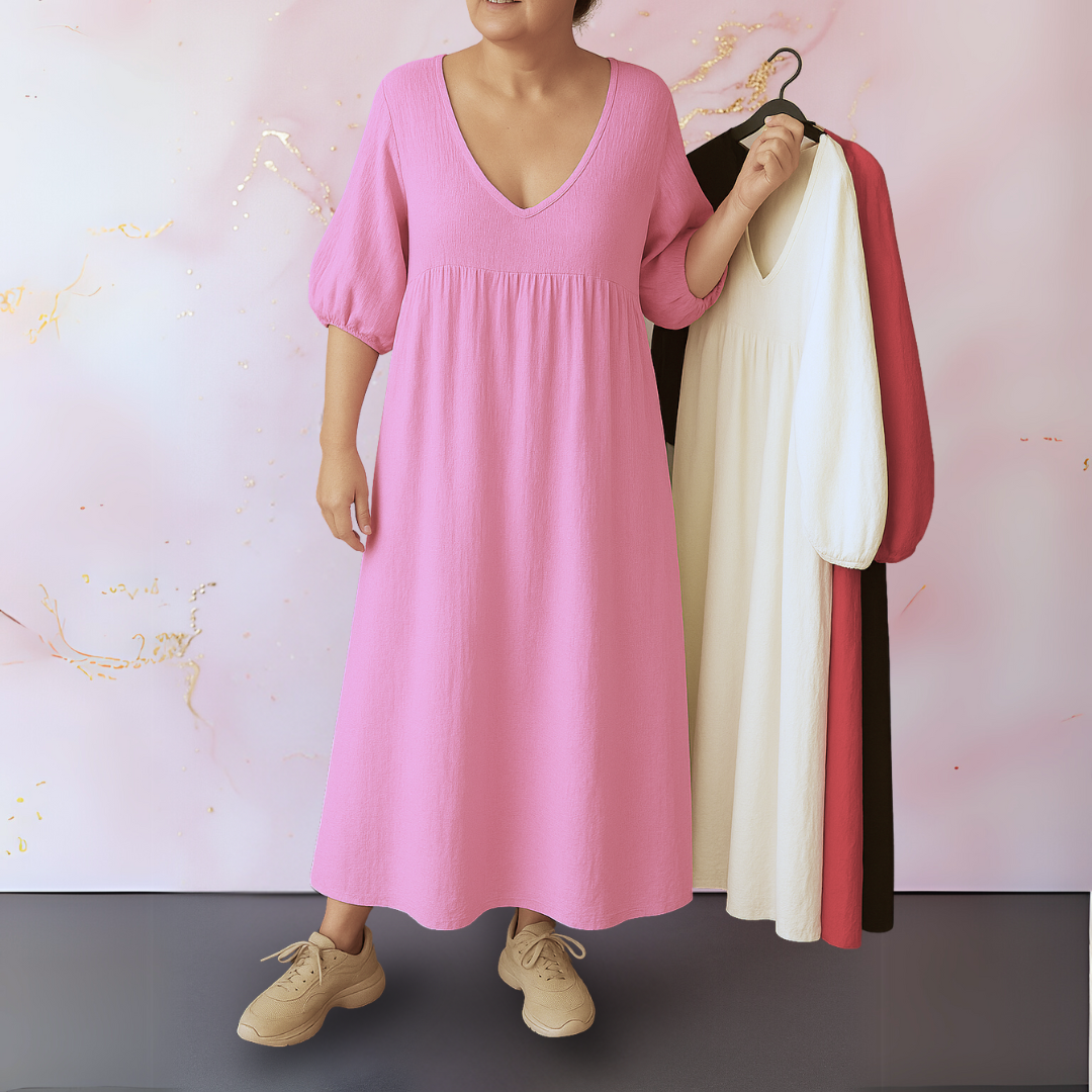 Cléo - Solid Color Dress with V-Necks