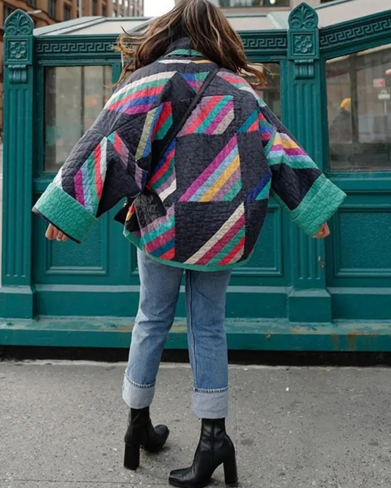 Sabine - Patchwork Cotton Coat with Ruffled Sleeves