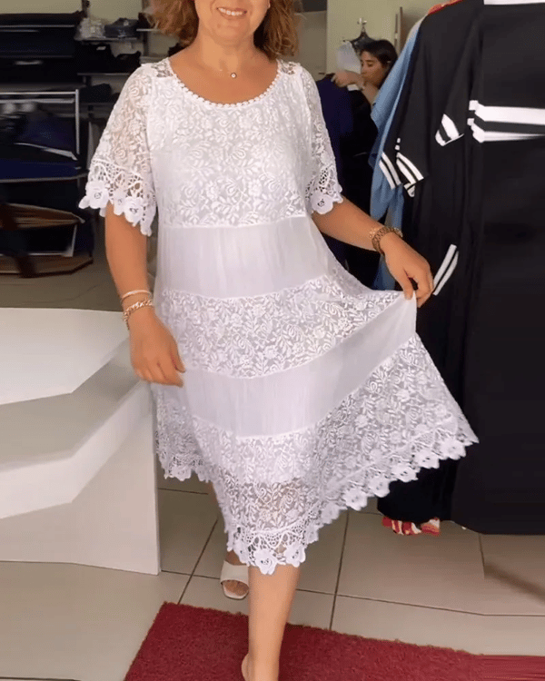 Gwenira - Elegant Plain Lace Dress - Subtle Refinement for All Occasions
