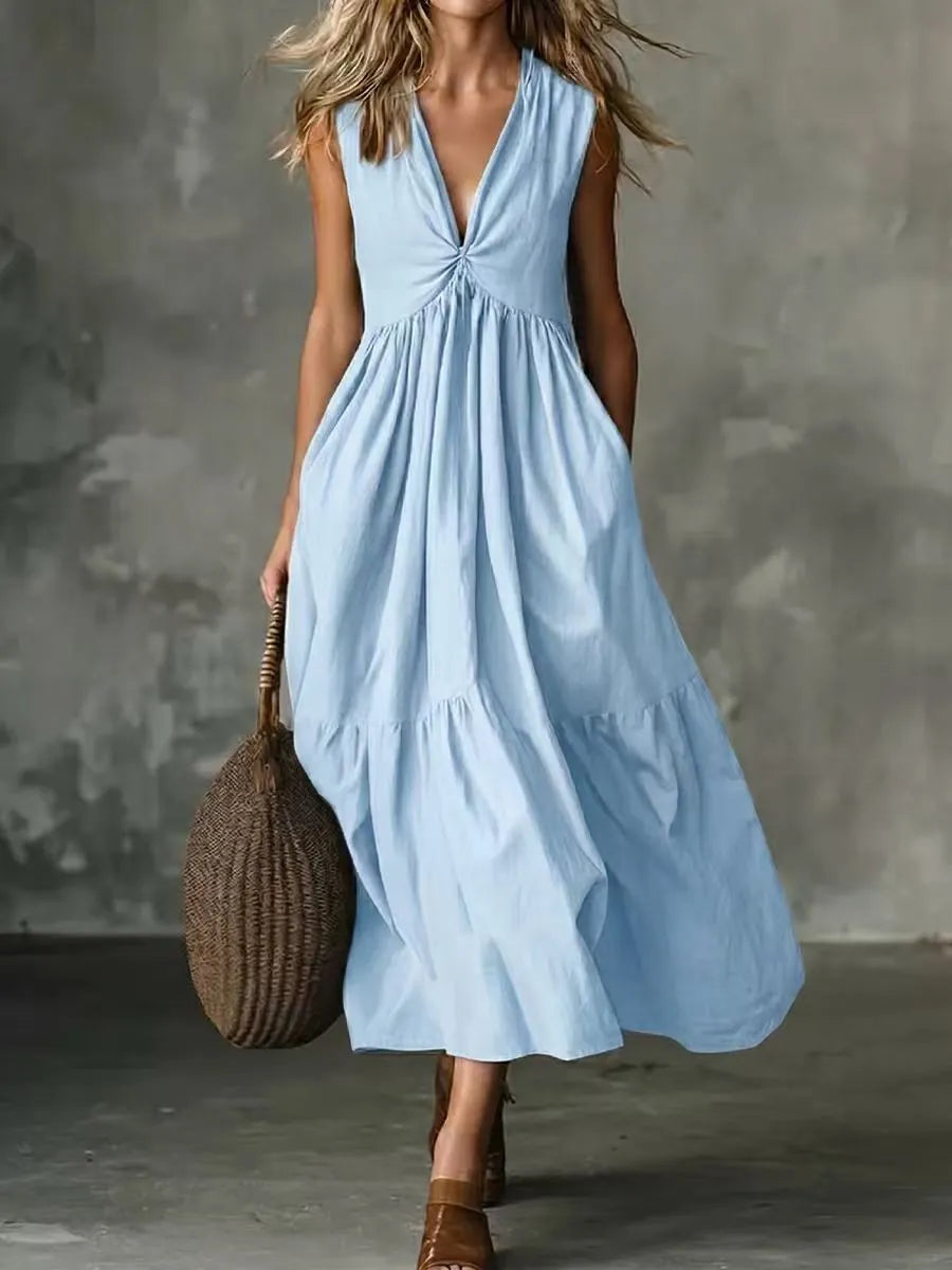 Leocadia - Robe midi femme sans manches à col V avec poches