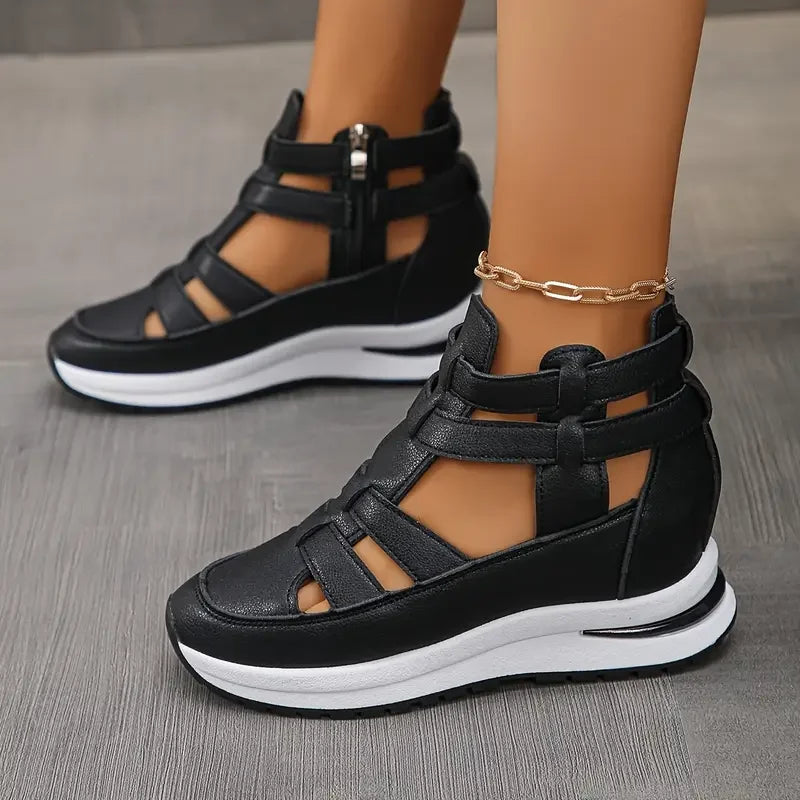 Romina - Elegant and Lightweight Wedge Sandals with Side Zip