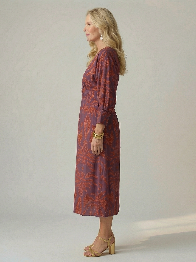 Falune - Women's elegant printed wrap midi dress with a fitted waist