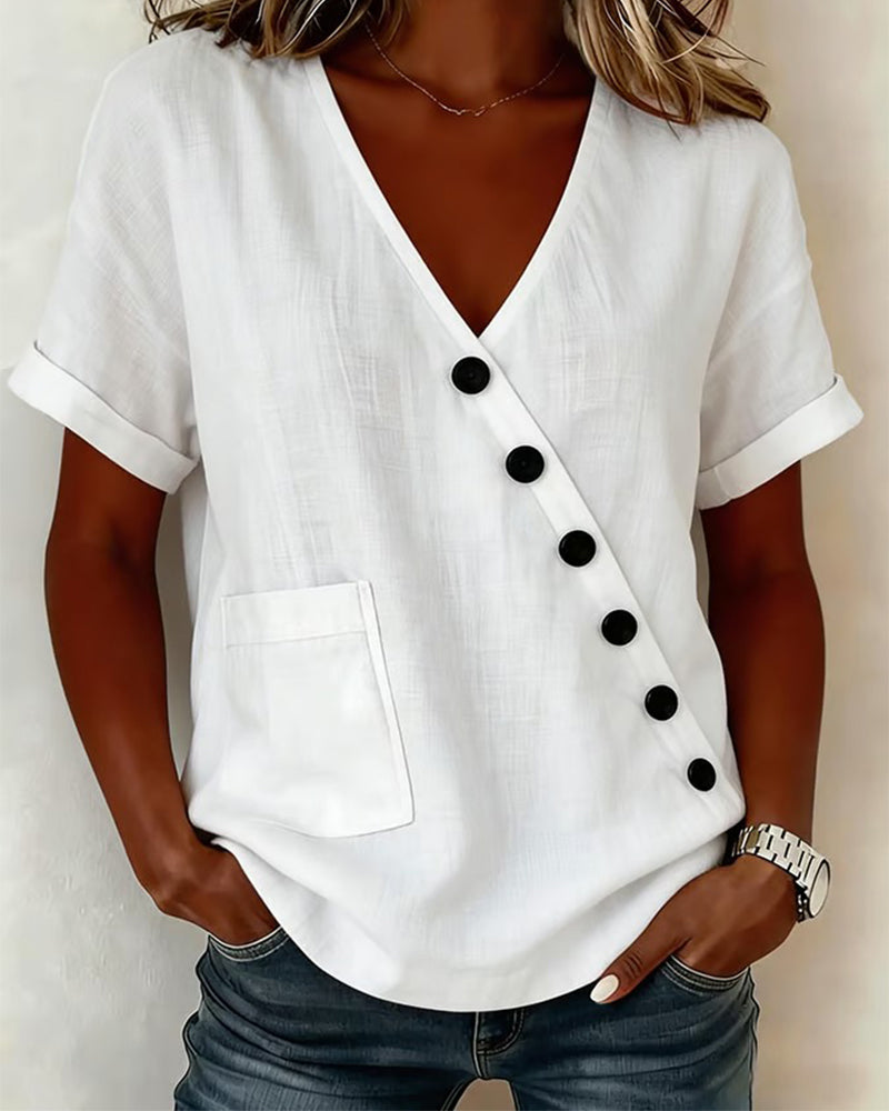 Qirellea - Women's Lightweight Asymmetrical Button Top for Summer