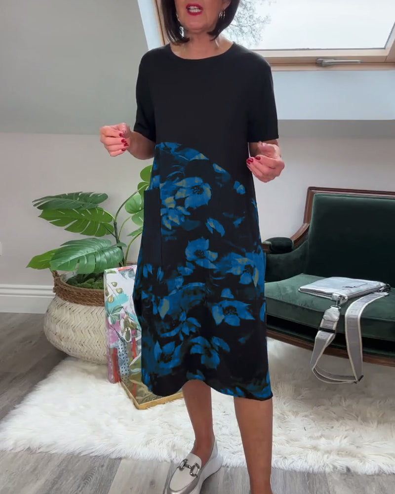 Fien - Floral Print Patchwork Casual Dress