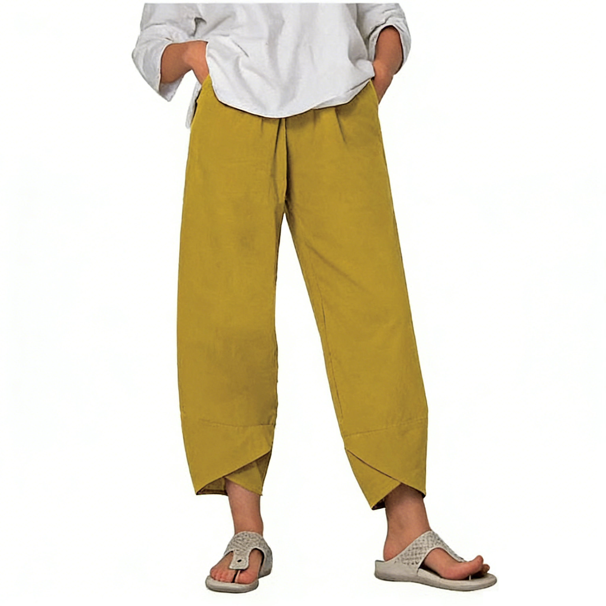 Belythia - Women's Vintage Asymmetrical High-Waisted Flowy Trousers with Pockets