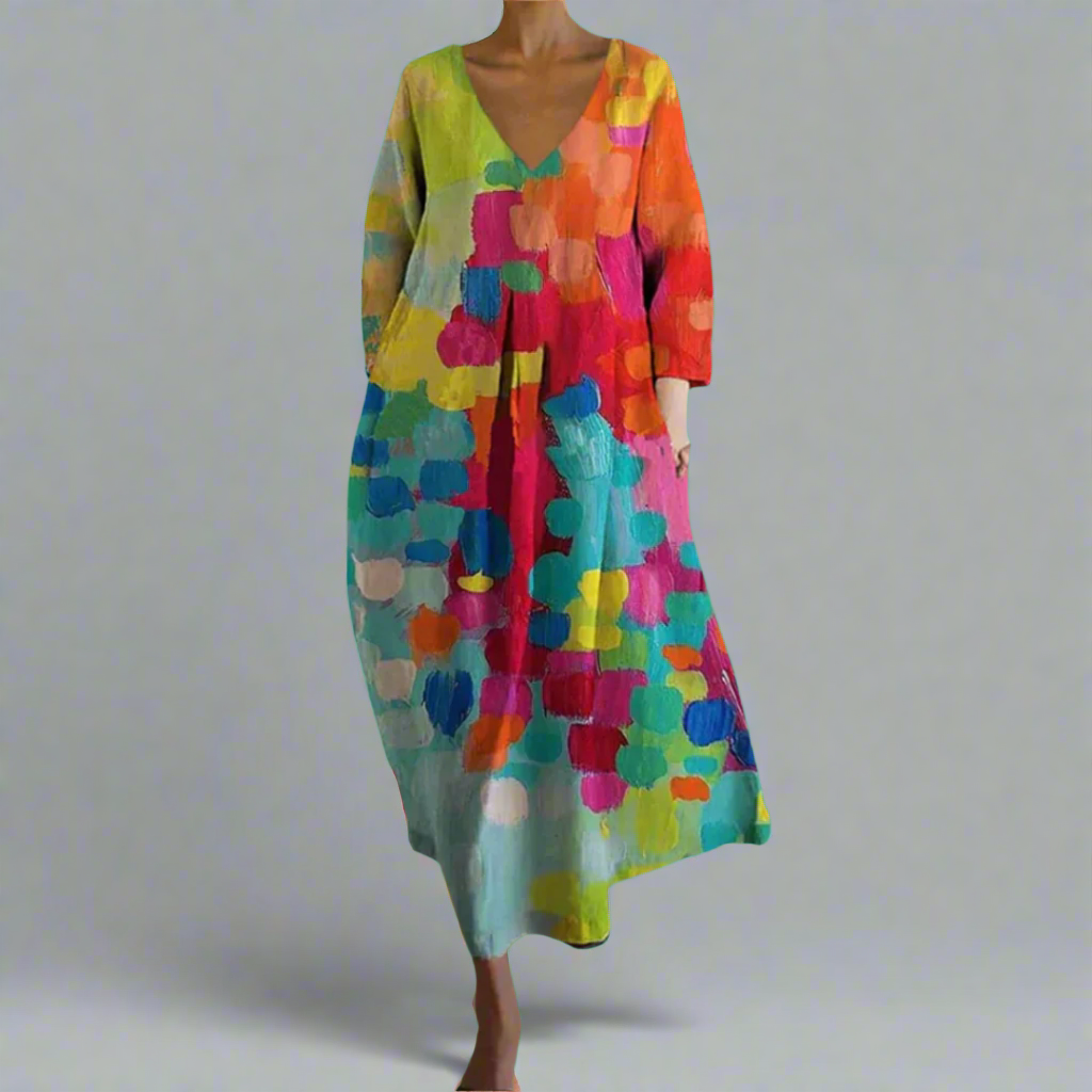 Felicity - Robe V-neck Colorée en Tissu Premium