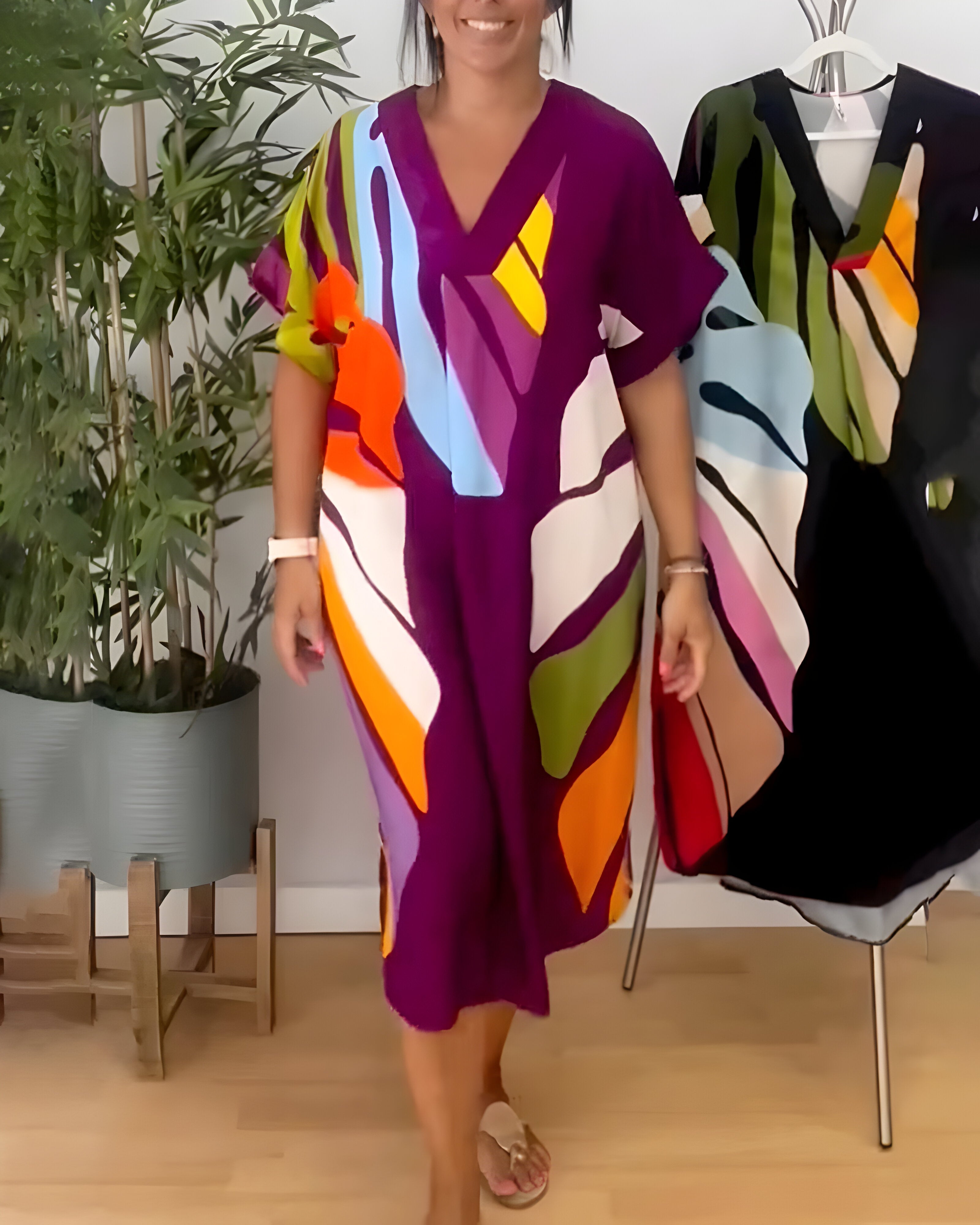 Nerissa - Casual dress with colorful foliage print for a fresh and natural look